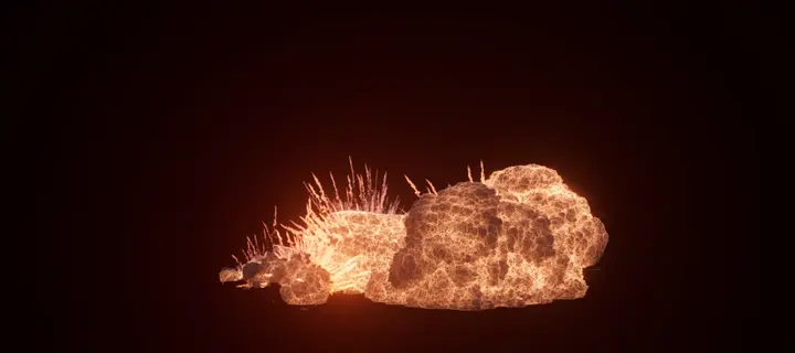 The glowing fireball with its spark spikes, rendered on black